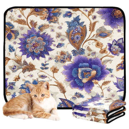 Washable Pet Pee Pads Soft Plush Absorbent Mat Non-Slip Floor Protector for for Dogs & Cats Exquisite and Intricate Flowers