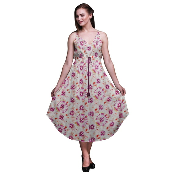 Bimba Tie-Dye Printed Women Midi Beach Dress Strappy Summer Resort Wear-Large