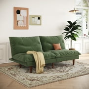 LLappuil 71 Corduroy Futon Convertible Sofa Bed, Loveseat Sleeper Sofa Couch for Living Room Apartment Green