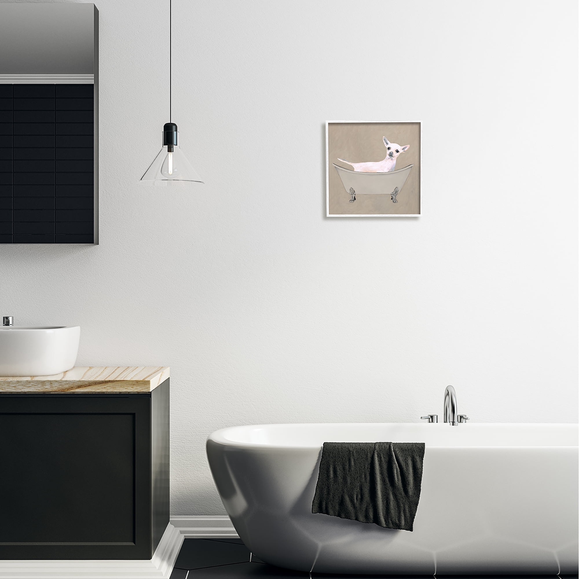 Stupell Industries Chihuahua Vintage Bathtub Pet Animals & Insects Painting White Framed Art Print Wall Art