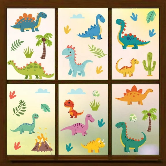 Window Static Clings Stickers Decal 7.9"x11.8" 6 Sheets with 36PCS Dinosaurs Patterns Decorative Removable Window Sticker Cling Film Home Office Decor for Glass Window Mirror Mothers Day diy