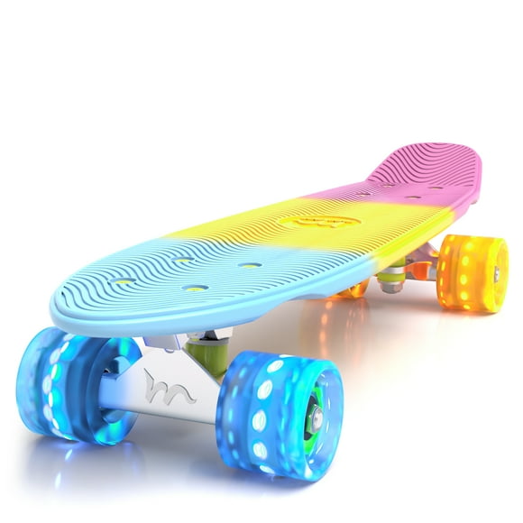 Merkapa 22" Inch Complete Mini Cruiser Skateboard with Colorful LED Light up Wheels for Beginners Youths Boys Kids (Rainbow)