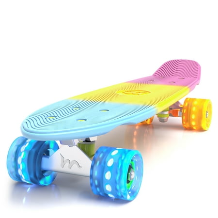 Merkapa 22" Inch Complete Mini Cruiser Skateboard with Colorful LED Light up Wheels for Beginners Youths Boys Kids (Rainbow)