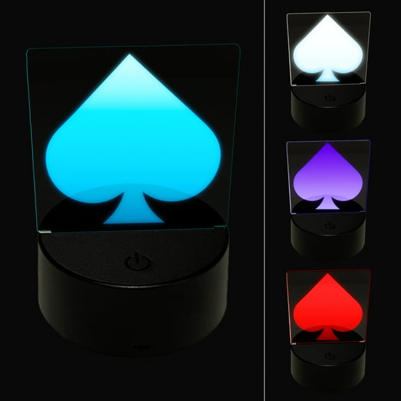Card Suit Spades LED Night Light Sign 3D Illusion Desk Nightstand Lamp