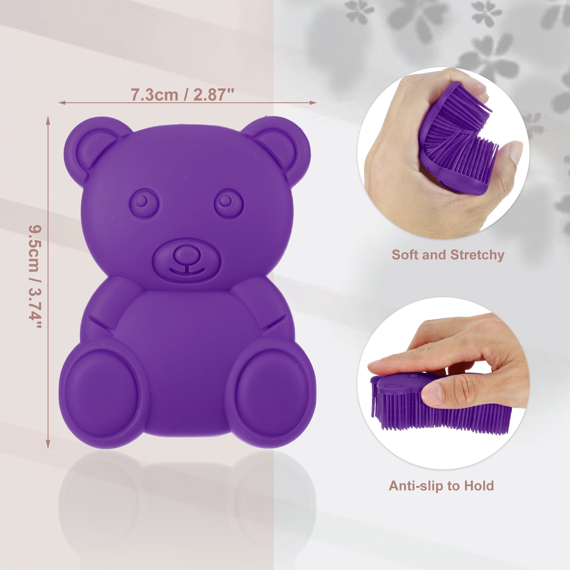 Unique Bargains Soft Silicone Loofah Pet Shower Brush Purple