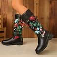 thumbnail image 3 of Knee High Riding Boots Women Floral Print Back Zipper Round Toe Buckle Strap Tall Motorcycle Booties, 3 of 7