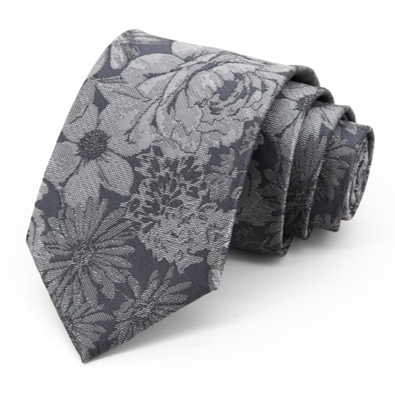 Yongchuantie Fashion Grey Large Flower Pattern Men's Tie Formal Business 8CM Wide Tie Gift Box