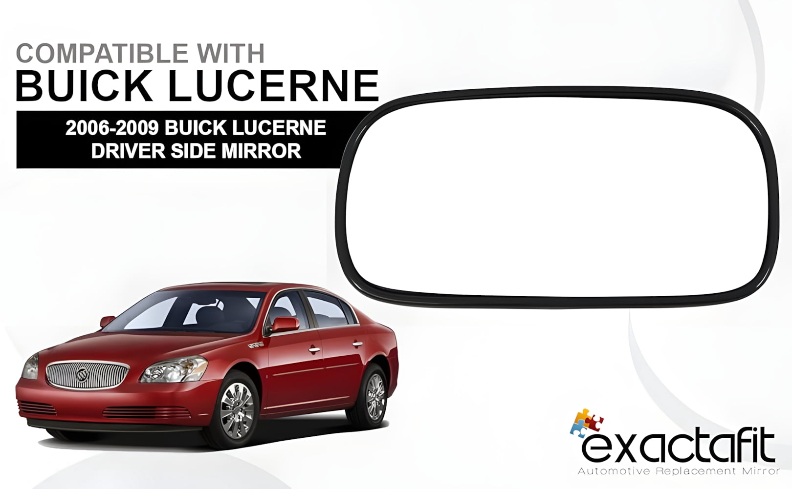 Rugged TUFF Driver Side Mirror Glass Replacement for 2006-2009 Buick Lucerne Sedan 4-Door (Non-Heated)