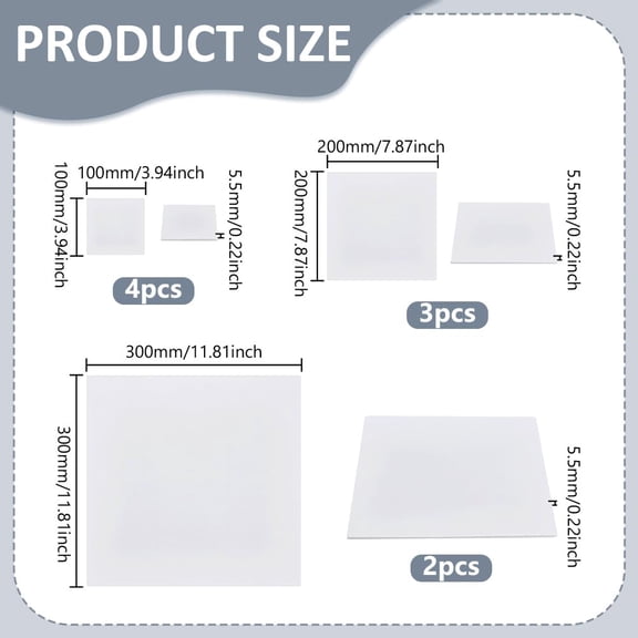 9Pcs White Polystyrene Craft Sheets 3 Sizes 5.5mm Thick Polystyrene Sheets Durable Plastic Board Sheet 3.9/7.8/11.8 Inch Square Flexible Sheet for Modeling Building Crafts Arts Display