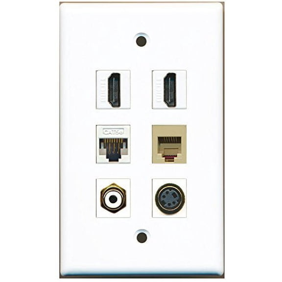 RiteAV - 2 HDMI 1 Port RCA White 1 Port Phone RJ11 RJ12 Beige 1 Port S-Video 1 Port Cat5e Ethernet White Wall Plate