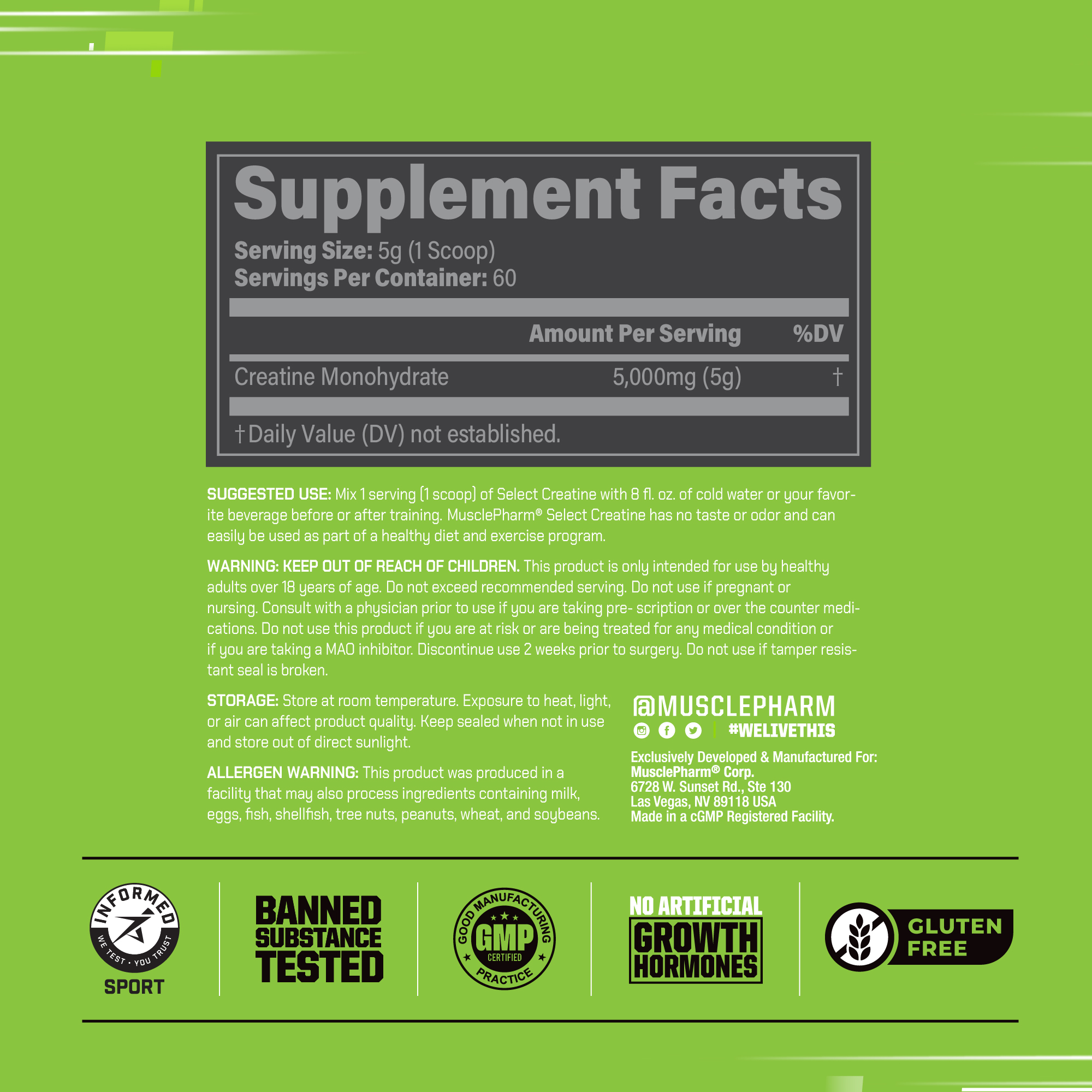 Musclepharm Essentials Creatine Monohydrate Powder, Pre Workout Muscle Builder & Post Workout Muscle Recovery Supplements