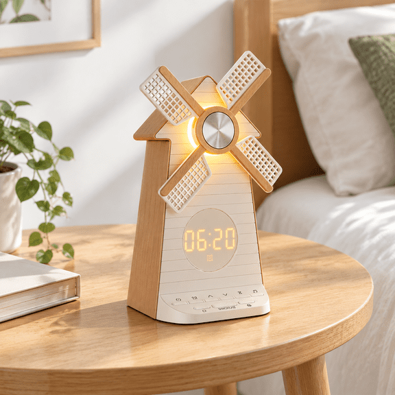 Rotating Windmill Sunrise Alarm Clock with White Noise Sleep Aid Functions