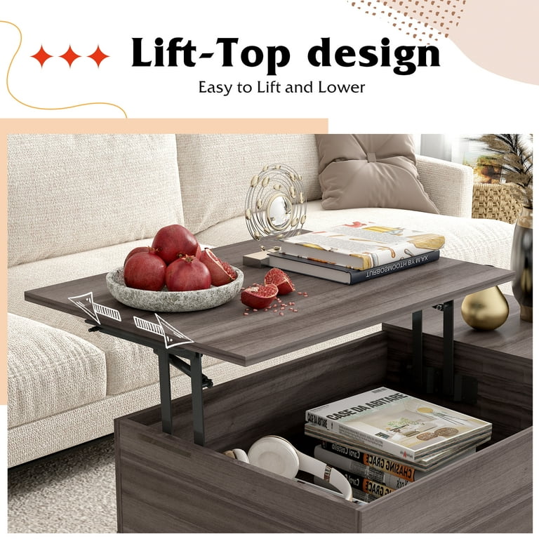 WLIVE Wood Lift Top Coffee Table with Hidden Compartment and Adjustable  Storage Shelf, Lift Tabletop Dining Table for Home Living Room, Office,  Rustic