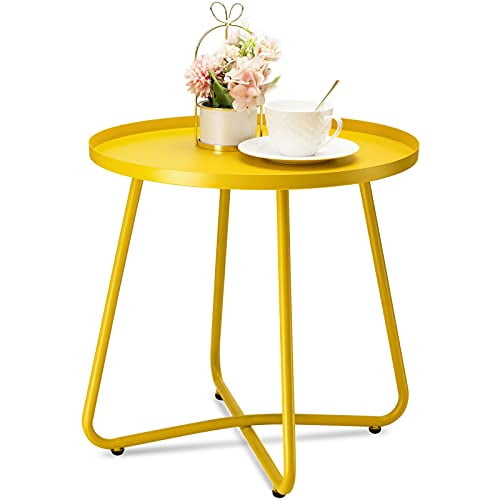 Metal End Table with Removable Tray Gold Small Outdoor Table Folding Accent Table danpinera 2-Tier Round Side Table Anti-Rust Gold Nightstand for Bedroom Balcony Patio 