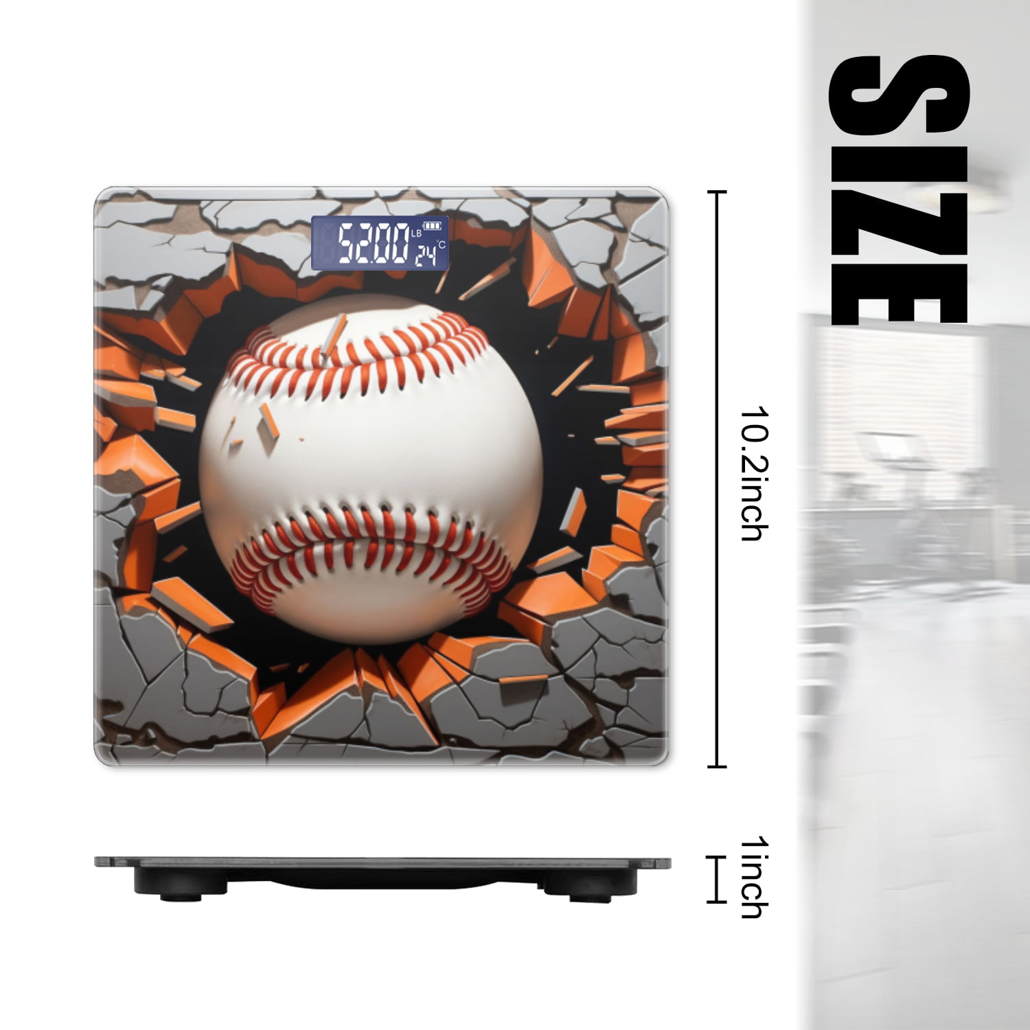 High Precision Body Weight Scale Smart Bathroom Scales with Large LCD Display(400lbs),Decorative for Bedroom-Cracked Hole In Wall With Baseball Inside