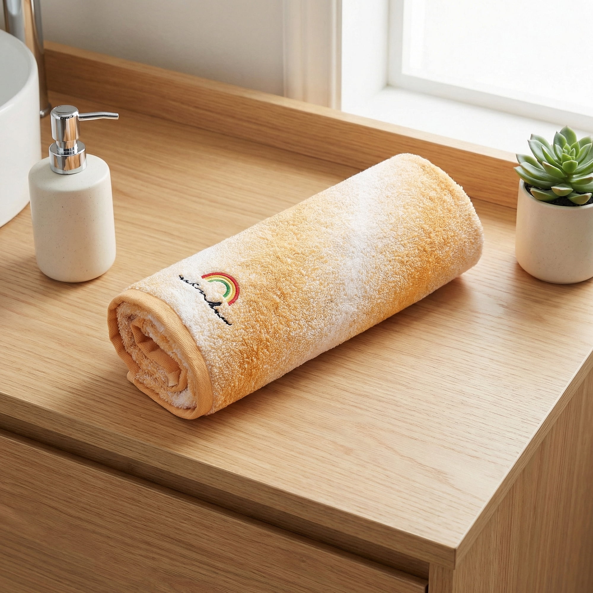 Unique Bargains 2 Pcs Rainbow Cotton Soft Absorbent Hand Towels Orange 28" x 13"