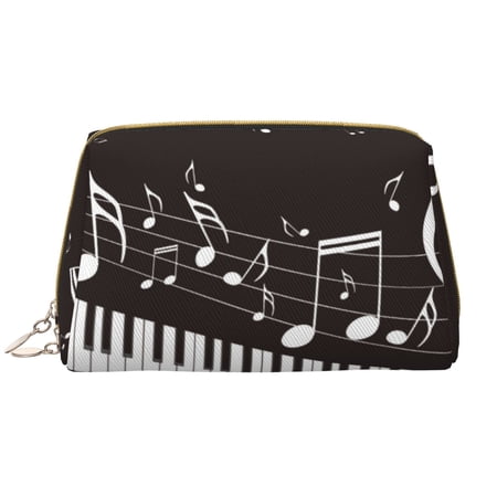 Picia Piano Keys With Musical Notes Print Leather Makeup Bag Make Up Bag Travel Toiletry Bag for Her Girlfriend Teacher Teen Girl Gifts