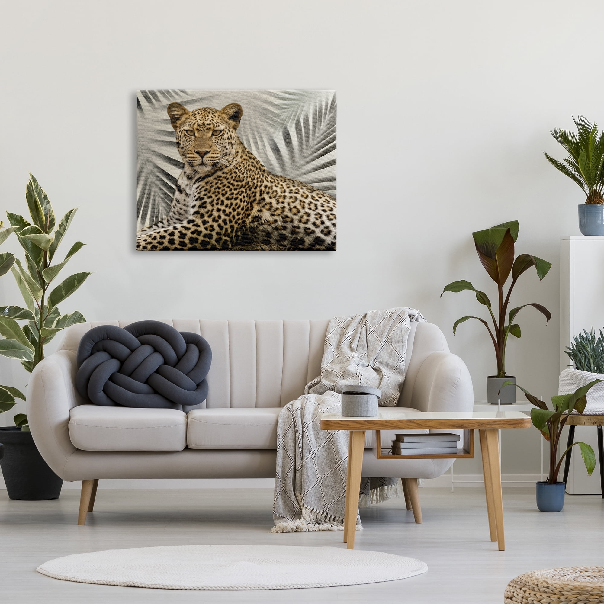 Stupell Industries Leopard with Palm Fronds Animals & Insects Painting Gallery Wrapped Canvas Art Print Wall Art, 40 x 30