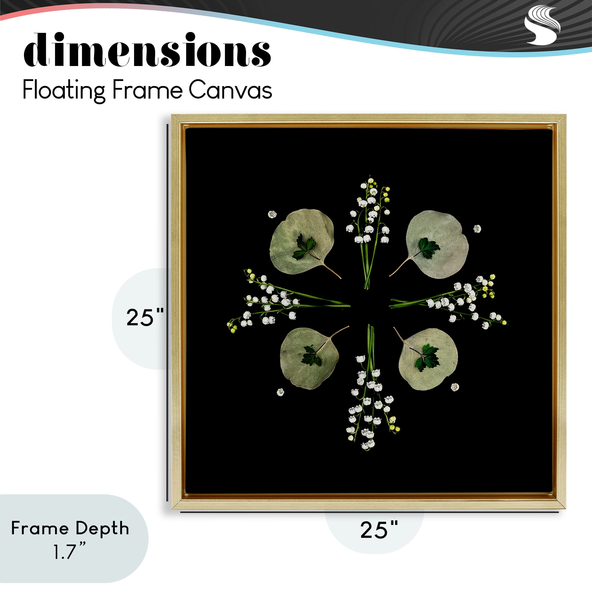 Stupell Industries Leaves & Wildflowers on Black Gold Framed Floater Canvas Wall Art, design by Beth Adoette