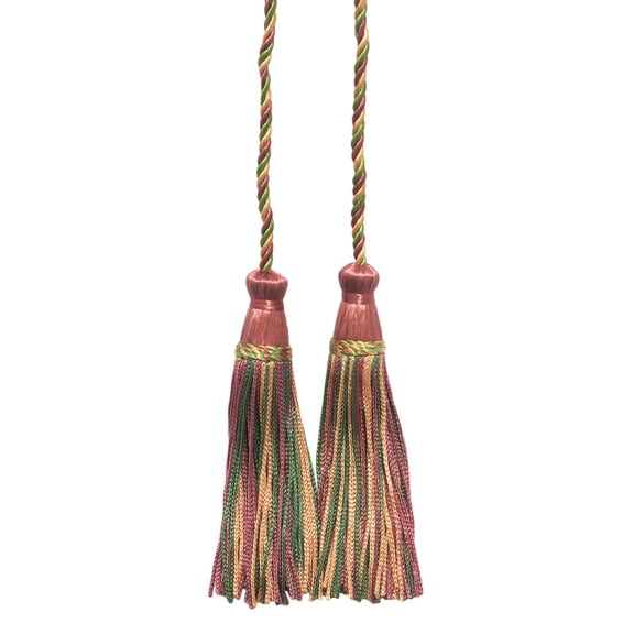 Decorative Chainette Double Tassel Curtain and Drapery Tieback / Holdback, 4" Tassel (10cm), 29" Spread (73.5cm) # CDCT, Rose Garden Pink #501 (Dark Pink, Forest Green, Orange Gold) Sold Individually