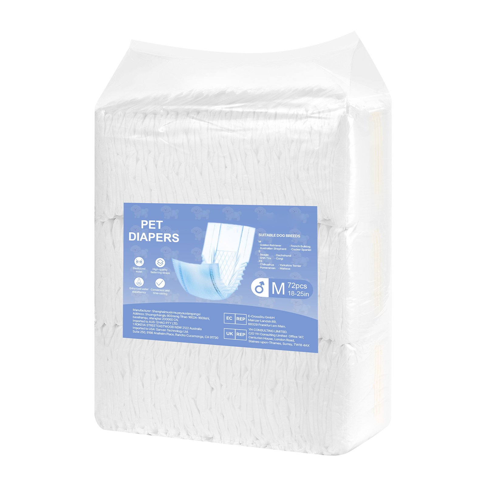 KFFKFF Disposable Male Dog Diapers, Highly Absorbent Belly Bands with Leak Protection and Wetness Indicator for Male Dogs - M, 144 Pack (2 Sets of 72)