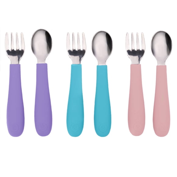 Utensilios para niños pequeños WeeSprout, 3 tenedores y 3 cucharas de acero inoxidable