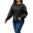 thumbnail image 5 of FlorCurve Plus Size Sweatshirts for Women Crew Neck Long Sleeve Pullover Sweatshirts Fleece Side Split Oversized Blouse, Black XL, 5 of 9