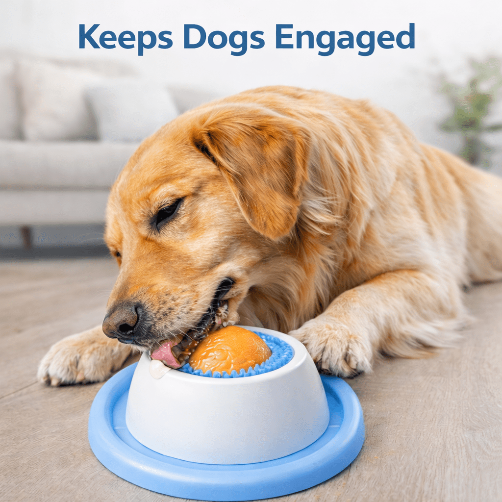Calming Lick Bowl for Dogs & Cats, 2 Pack Slow Feeder with Rotating Lick Ball, Non-Slip Pet Enrichment Toy for Wet Food, Yogurt & Peanut Butter, Interactive Feeding Bowl