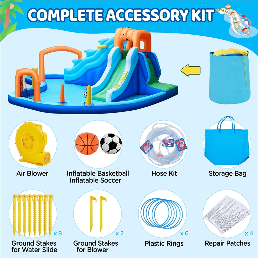 Yaheetech Double Lane Inflatable Water Slide for Kids, Blue