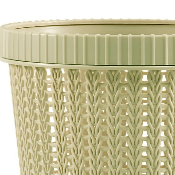 Pulling Bag Trash Can Imitation Rattan Round Plastic Garbage Bin Home Coverless Trash Storage Basket Green L