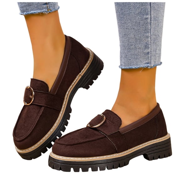 Pandaie Womens Loafers Shoes Platform Chunky Penny Loafer Lug Sole Comfortable Office Business Slip on Work Dressy Shoes Coffee 8