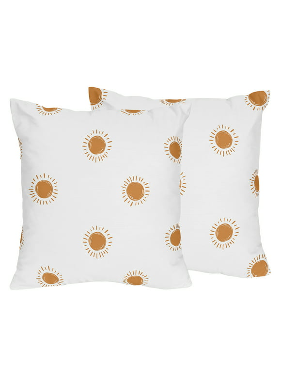 Boho Sun White and Pumpkin 18in Square Decorative Throw Pillows (Set of 2) by Sweet Jojo Designs