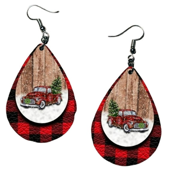 Little Red Truck Earrings Buffalo Plaid
