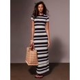 thumbnail image 4 of Womens Casual Round Neck Short Sleeve Striped Black Maxi Dress, 4 of 5