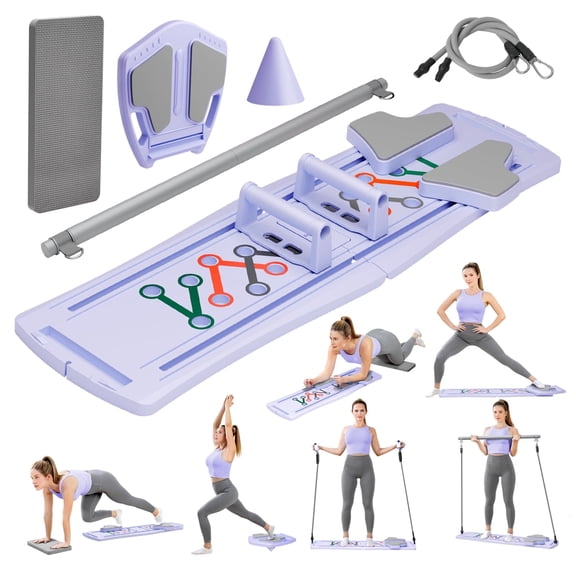 RICAN 7 in 1 Foldable Pilates Board, Pilates Reformer Set with 330LBS, Home Multi-functional Folding Body Board, Fitness, Exercise, Abs, Purple