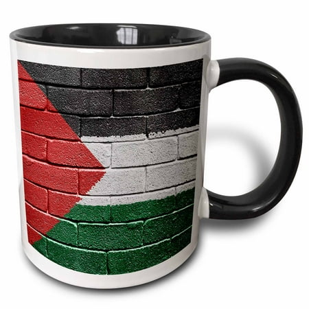 

3dRose National flag of Palestine painted onto a brick wall Palestinian - Two Tone Black Mug 11-ounce