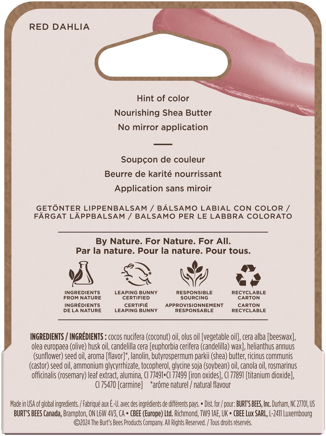 Burt's Bees 100% Natural Origin Moisturizing Tinted Lip Balm, Red Dahlia with Shea Butter, Tinted Lip Balm, Red Dahlia
