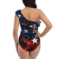thumbnail image 5 of Sikiie Red Blue White Stars Print Women One Piece Swimsuits Tummy Control One Shoulder Bathing Suits Ruffle Swimwear, From S to XXL-Medium, 5 of 6
