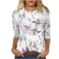 thumbnail image 2 of Qeaghou Womens Tops Dressy Casual 3/4 Sleeve Crewneck Cute Shirts Summer Floral Print Relaxed Fit Tee Loose Soft Blouses Clearance Under $5, 2 of 5