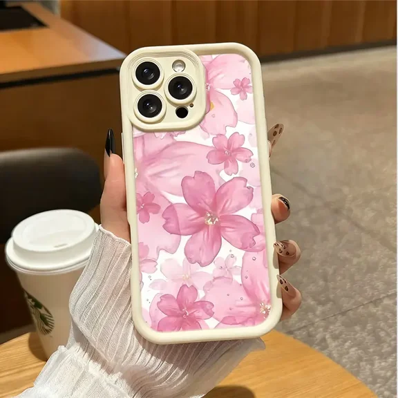 Pink floral pattern phone case,Durable shockproof phone case Silicone Tpu soft shell drop Protection Minimalist design Cover case for iPhone 17 Pro Max 16 15 14 13 12 Pro Max Samsung Galaxy S26 Ultr