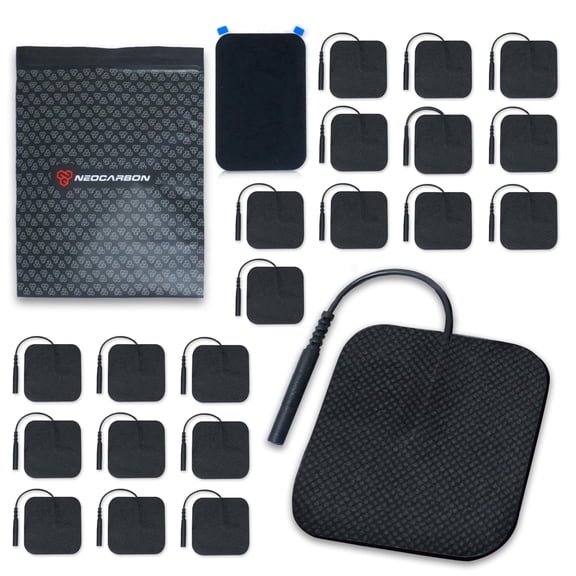 NEOCARBON Reusable Electrode Pads for TENS Pro Unit, Premium Replacement Square Pads with Plastic Holder, Set of 10 Pairs, Black