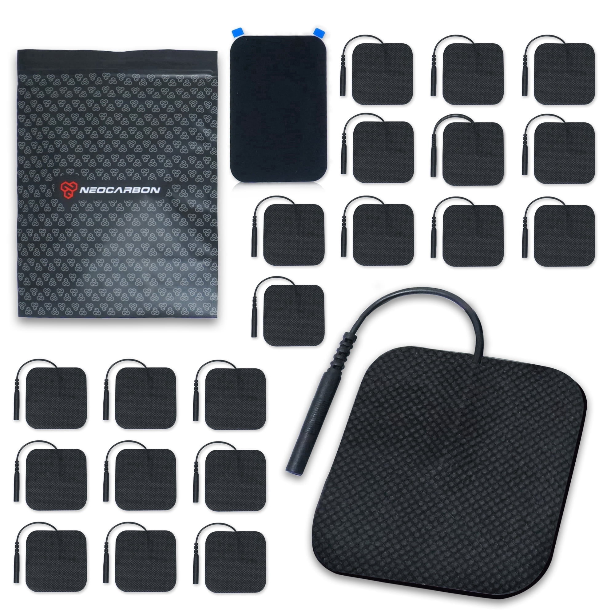NEOCARBON Reusable Electrode Pads for TENS Pro Unit, Premium Replacement Square Pads with Plastic Holder, Set of 10 Pairs, Black