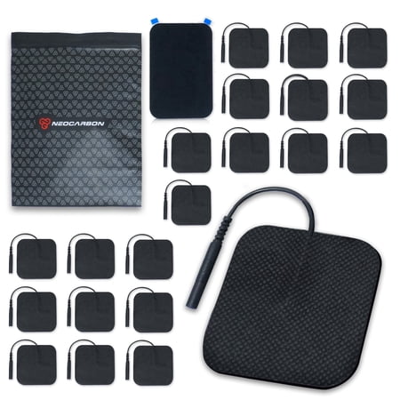 NEOCARBON Reusable Electrode Pads for TENS Pro Unit, Premium Replacement Square Pads with Plastic Holder, Set of 10 Pairs, Black