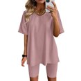 thumbnail image 2 of Admvng Two Piece Sets For Women Outfits Summer Short Sleeve Round Neck Shorts Sets S-2XL, 2 of 6