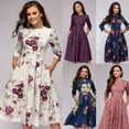 thumbnail image 3 of Robe Midi Florale Décontractée pour Femmes avec Poches Élégante Robe de Soirée à Taille Haute, 3 of 3