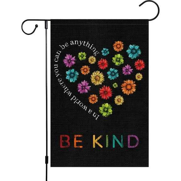 Spring Be Kind Daisy Garden Flag 12.5x18 Double Sided, Small Burlap In A World Where You Can Be Anything Motivational Garden Yard Flags House Outside Outdoor Holiday Decor (ONLY FLAG)