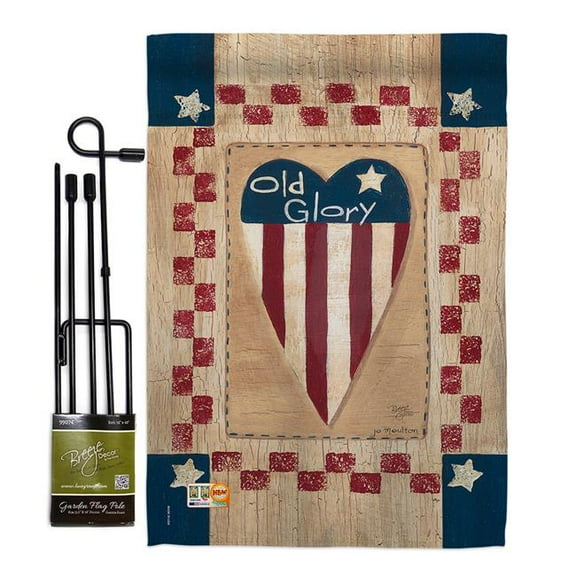Breeze Decor BD-PA-GS-111082-IP-BO-D-US18-SB 13 x 18.5 in. Old Glory Heart Americana Patriotic Vertical Double Sided Mini Garden Flag Set with Banner Pole