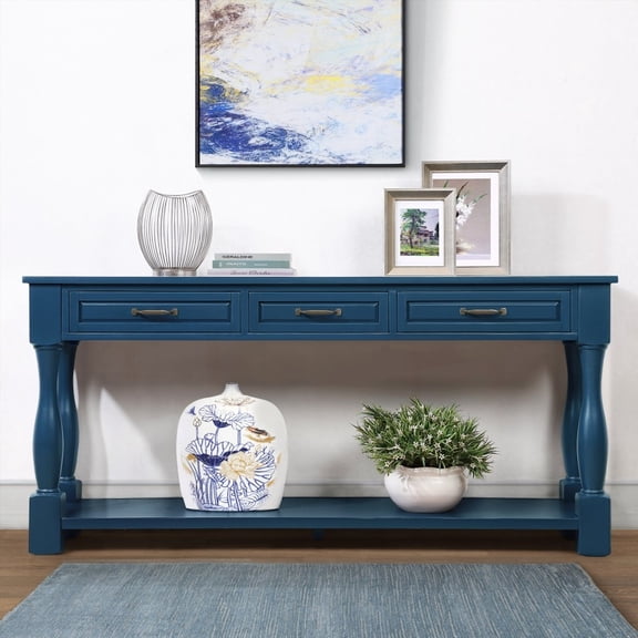 Solid Wood Console Table | 63inch Navy Blue | Easy Assembly