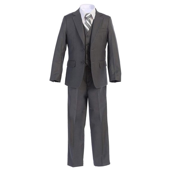 Boltini Italy Kids Formal Boys Suit Set - 5PC- Jacket, Shirt, Tie, Vest, Pants (Charcoal, 2)