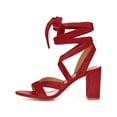 thumbnail image 6 of BLISSFUL STEP Women's Open Toe Crisscross Lace Up Block Heel Sandals Red 7, 6 of 8